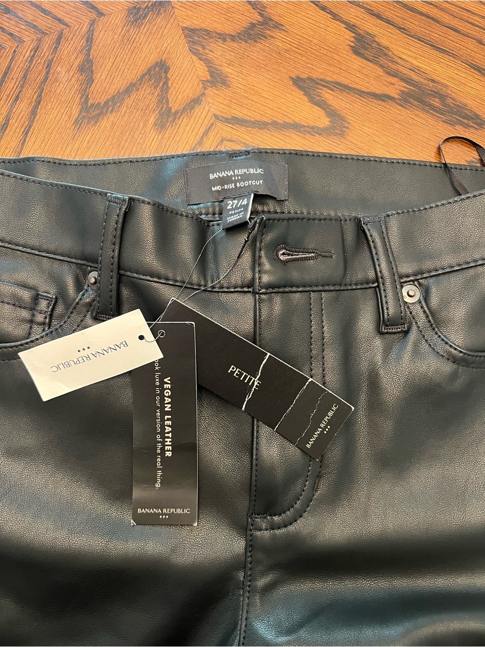 Banana Republic Women’s Black Faux Leather Bootcut Mid Rise Petite 4P 27" # 755 - Picture 10 of 14